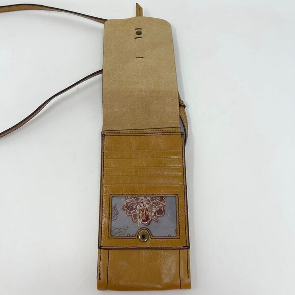 Hobo Token Crossbody Tan Glazed Leather Smartphone Card Holder Small Minimalist - Picture 7 of 11